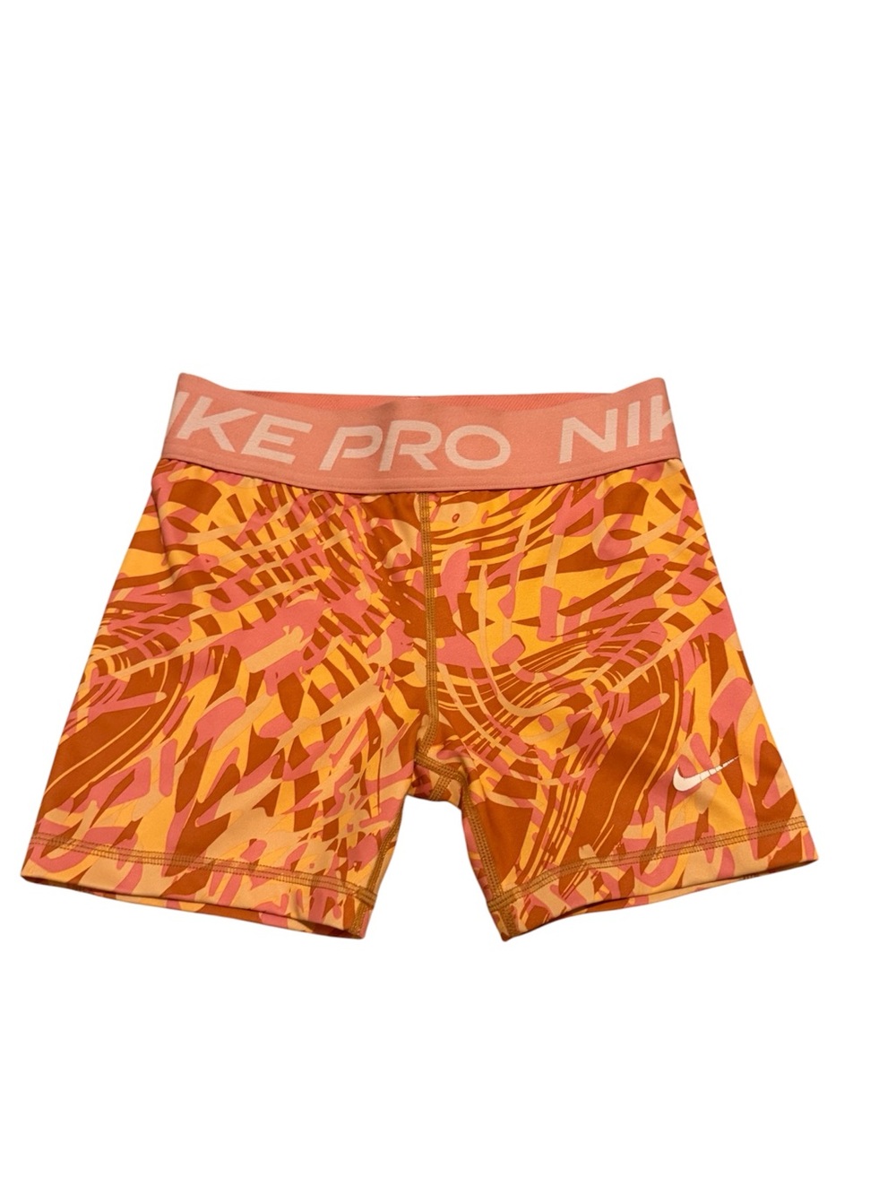 Nike Kids Compression Shorts in Orange and Pink Abstract Print